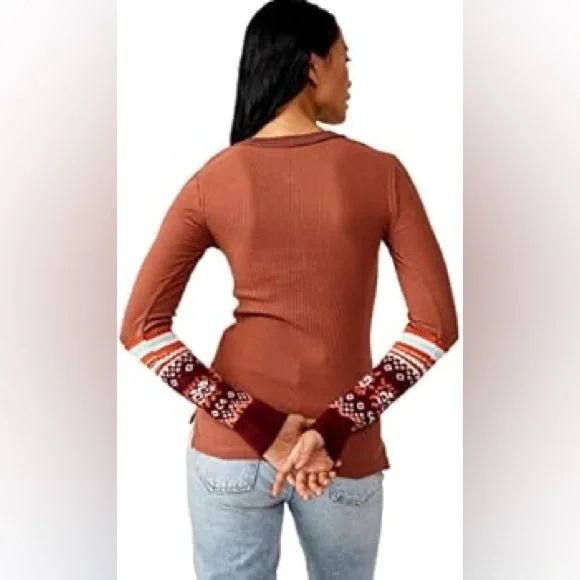 NWT Free People Mikah Layering Cuff Autumn Combo Top Long Sleeve Shirt - Picture 6 of 10